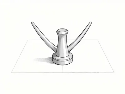 Isolated boat cleat anchored to a faint deck rectangle, horns drawn as two clean