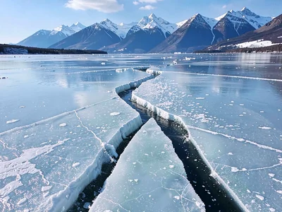 Pressure ridge creating dark line in clear ice
