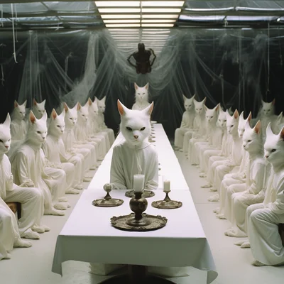 Film still cats occult sect ceremony. Movie directed