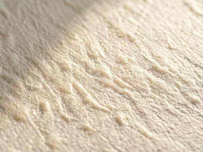 Embossed grain raised across handmade ivory cotton showing pebbled tooth in soft