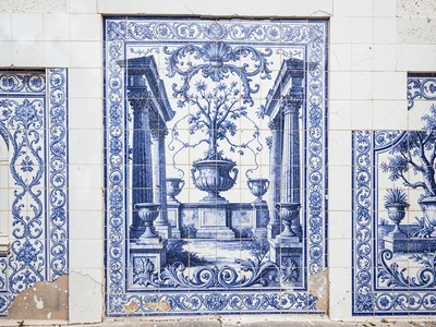 18th-Century Panel — Classical Ruins with Urns and Columns