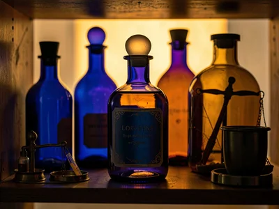 Pharmacy Shelf Bottle Silhouette Amber
