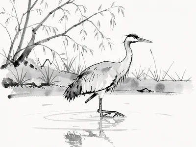 Crane standing in shallow water alone