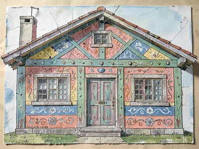 Sgraffito folk house facade