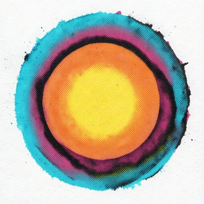 Process color separation of an orange, each CMYK layer offset: cyan rind halo, m