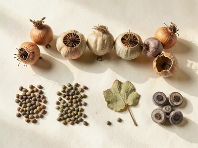 Dried Poppy Seed Heads in Row