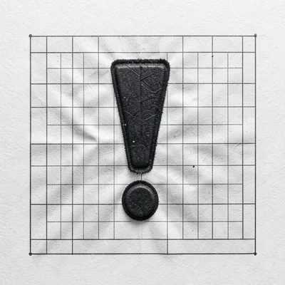 A single exclamation mark in 120pt Akzidenz-Grotesk Super, heavy impression show