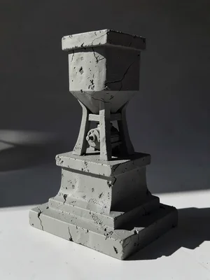 Industrial coffee grinder as a brutalist civic monument, hopper as tower, base a