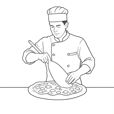 Chef tossing pizza continuous line