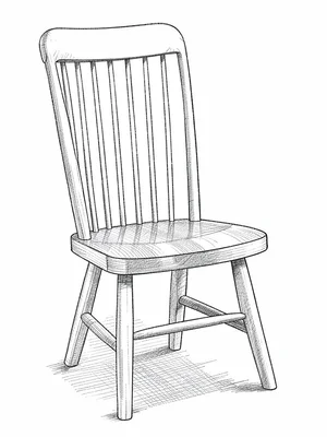 Drafted elevation of a Windsor chair, spindles drawn as fine parallel verticals,