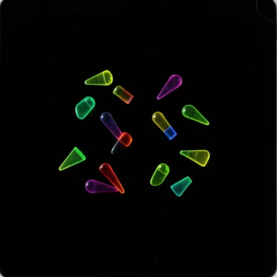 Handful of colorful guitar picks scattered randomly across scanner glass, transl