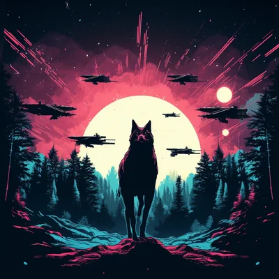 Flying drones silhouettes 90s-inspired blockbuster re