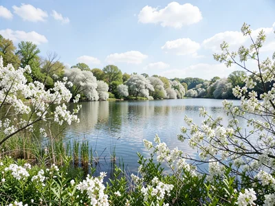Lake with white foliage