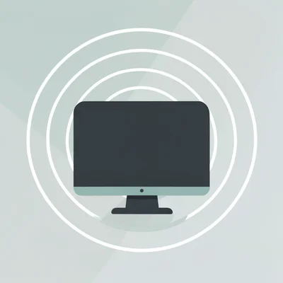 Flat-vector composition of a rounded monitor silhouette emitting concentric arcs