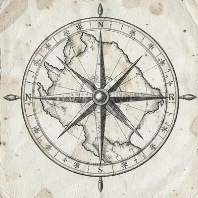 compass rose on aged paper with regional motif, no text