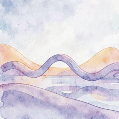 Modern illustrated explainer scene of a sleep cycle wave drifting across a calm