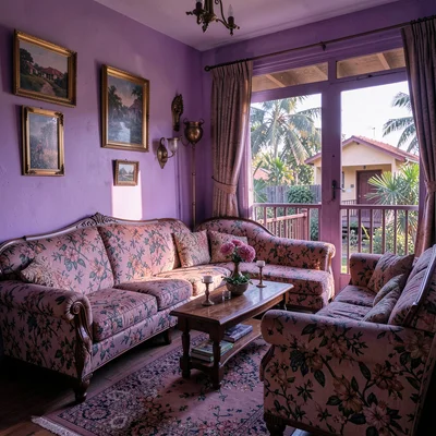 Jacaranda season purple light in suburban Harare, Zimbabwe, Chisipite house loun