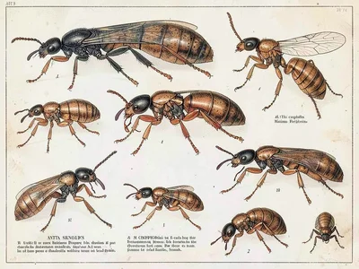 Leaf-cutter ant castes illustration