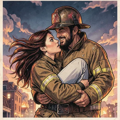 A firefighter carrying rescued woman