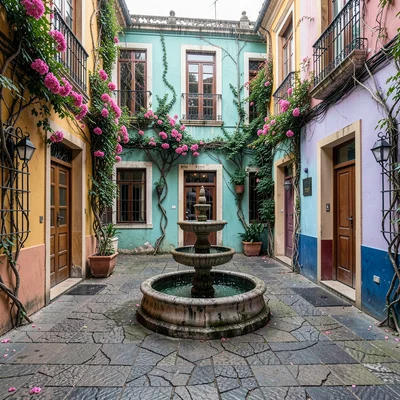 Salvador Pelourinho color, Bahian colonial saturation, An interior courtyard wit