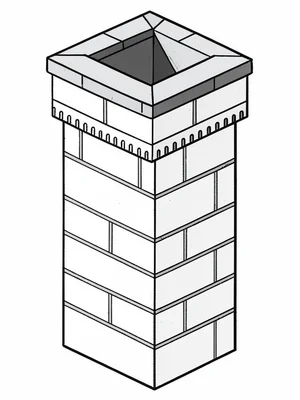 Drafted single brick chimney pot in three-quarter view, lip ringed by a band of