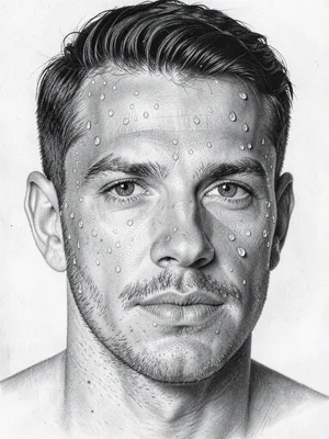 Man with water droplets on face