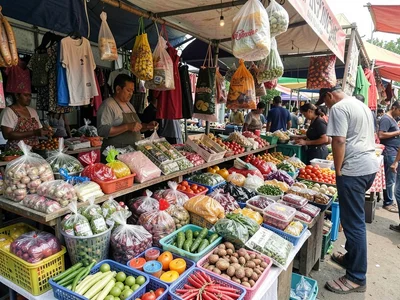 Market stall packed with goods