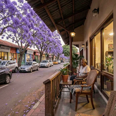 Jacaranda season purple light in suburban Harare, Zimbabwe, Borrowdale Brooke sh