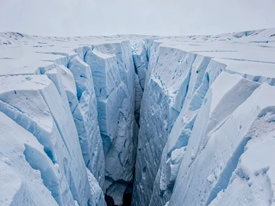 Crevasse interior showing blue ice walls
