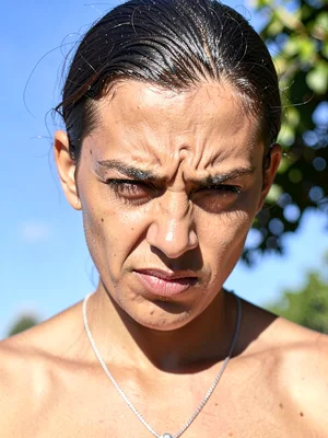 Portrait squinting noon