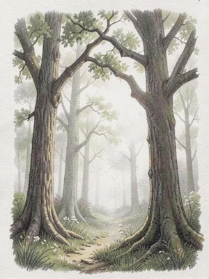 Misty forest morning