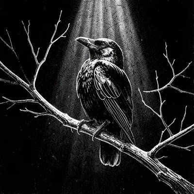 Raven branch scratchboard