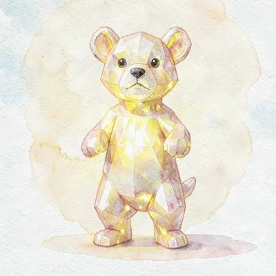 Hollow citrine lowpoly bear standing on hind legs with yellow internal refractio