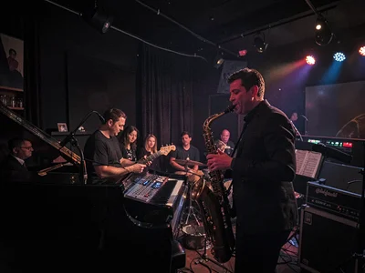 Dimly lit jazz club performance