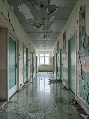 Endless Corridor with Repeating Doorways in Diminishing Perspective