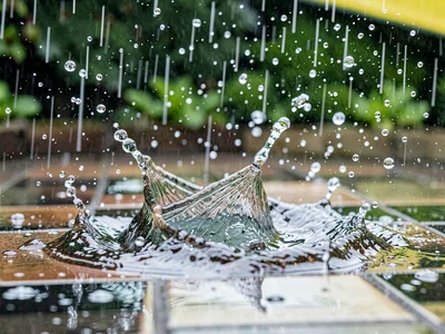 Rain bouncing off tile surface