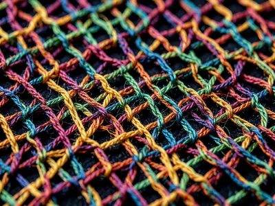 Lace fabric macro, openwork pattern with thread structure visible, negative spac