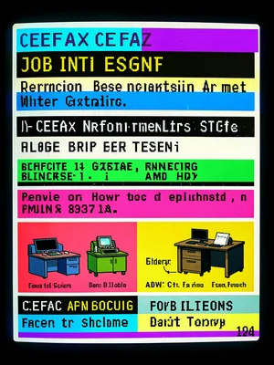 Job listings as Ceefax recruitment page, classified ad energy, crude office illu
