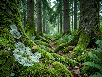 Moss meeting lichen creating color boundary