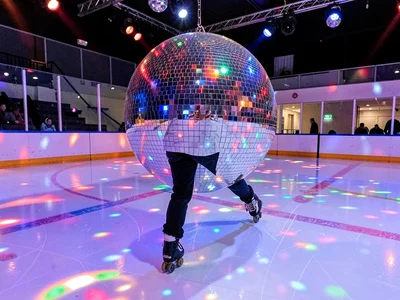 Roller rink with disco ball