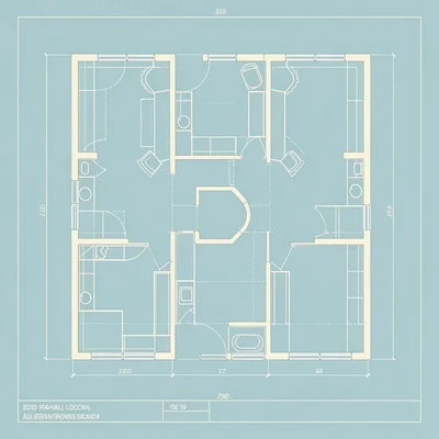 floor plan of a side-hall colonial with twin parlors and central hall, blueprint