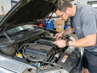 Mechanics under car hood