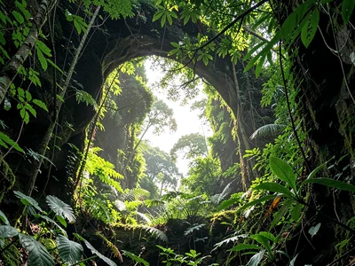 Treefall gap with wall of green surrounding bright center