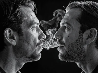 Breath between two people showing interaction and mixing