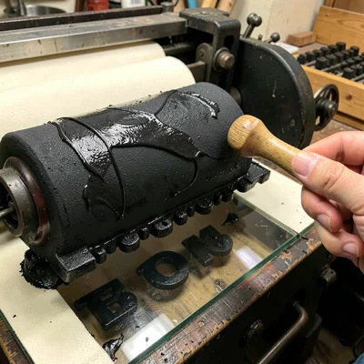 Ink-Coated Brayer Close-Up
