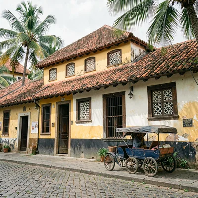 Vigan colonial heritage, Spanish-Filipino fusion, terra cotta roof tiles layered