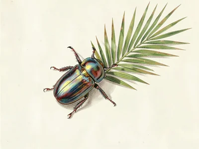 Indian Rhinoceros Beetle and Palm Frond