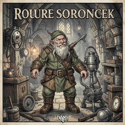 RPG sourcebook illustration, a gnome artificer with mechanical companion, surrou
