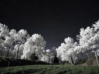 Landscape dark sky white trees