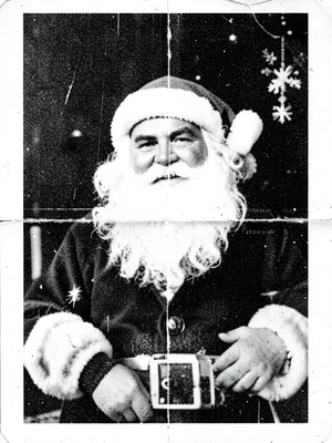 Photocopied Christmas card degraded through years, Santa image dissolving